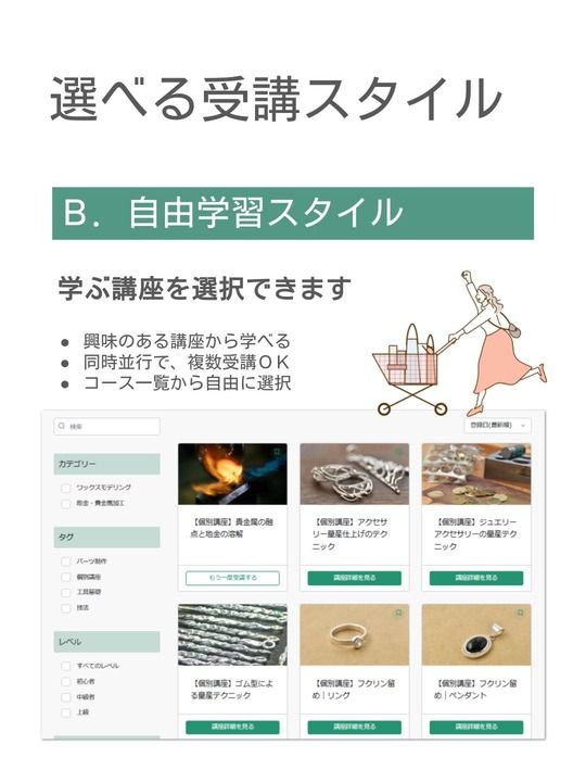 自由学習スタイル画面：コース一覧から選択して学べる